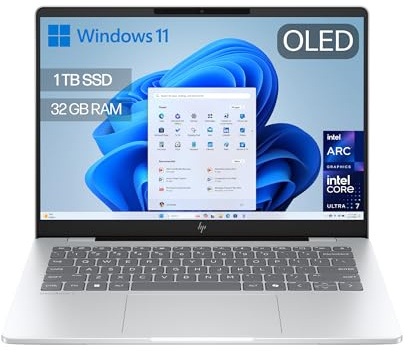 HP OmniBook 7 AI 14 OLED 2K, Ordenador Portátil Intel Core Ultra 7-255H, 32GB RAM, 1TB SSD, Gráficos Intel, Windows 11 Home, Wi-Fi 7, Gris - Teclado QWERTY Español