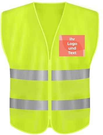 Cimpress Personalisierte Gelbe Neon Sicherheitswarnweste, Reflektierende Sicherheitsweste mit Brustaufdruck Logo oder Text, Unisex, 65x57 cm, Atmungsaktive Polyesterweste mit Tasche, 1 Stück