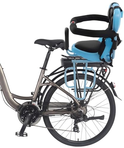 GDSKR Kinderfahrradsitz hinten, Fahrradkindersitz mit Rückenlehne, 4-Punkt Gurtsystem & Fußstützen, bis 6 Jahre (22kg), wasserdichtes Leder, einfach montierbar für sicheres Eltern-Kind-Fahren