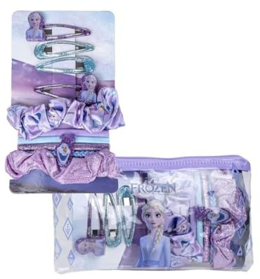 My sweety pop - Die Eiskönigin - Haarzubehör-Set für Mädchen - 5 Gummibänder, 4 Haarspangen, 1 Armband - Geschenktasche - Blau & Violett