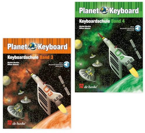 Startpaket: Planet Keyboard – Keyboard World Band 3 plus Band 4 — v. M. Merkies & W. Aukema — De Haske — Soundman-Notenheft + 2 Pianobleistifte