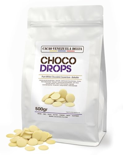 Cacao V Delta Chocolate Blanco Profesional 500g Obleas Horneable y Estable al Calor - Textura y Fluidez Densa Ajustable con Manteca de Cacao - Mayor Control y Acabados Limpios en Ganaches y Rellenos