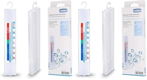 Xavax Analoges Thermometer zum Aufhängen im Kühlschrank, Gefrierschrank, Tiefkühltruhe, Weinkühlschrank, Minibar, min. -35 Grad, max. +40 Grad, weiß (Packung mit 2)