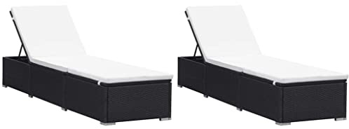 Teenpull Sonnenliegen mit Auflage 2er-Set, Poly Rattan Schwarz, verstellbar, 195x60x31 cm, für Garten, Terrasse, Pool, wetterfest, Bequeme Outdoor Chaise Lounge