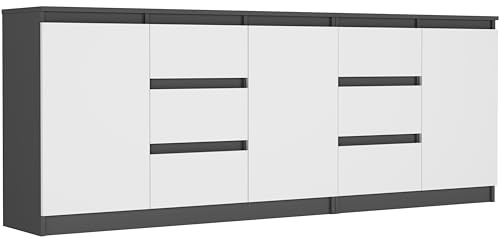 Framire Kommode Anthrazit/Weiß, 200x33x76 cm - R-200-S6 mit 6 Schubladen