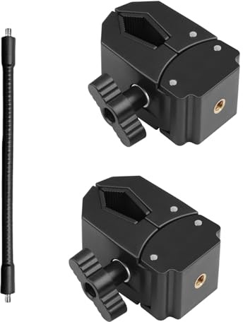 Fotografie Doppel U Klemme mit flexiblem Schwanenhals zum Halten von Kameras, Lichtern, Mikrofonen in verschiedenen Positionen, verstellbare Metall Kunststoff Doppelklemme, Flexibler Arm, Fotografie
