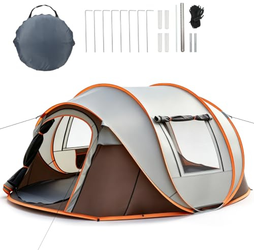Camping Zelt, Pop Up Zelt 4-5 Personen, Automatisches Aufstellzelt in 3 Sekunden, Wurfzelte Wasserdicht Sonnenschutz, Familie Zelt, Tragbares Leichtes Kuppelzelt für Outdoor Camping