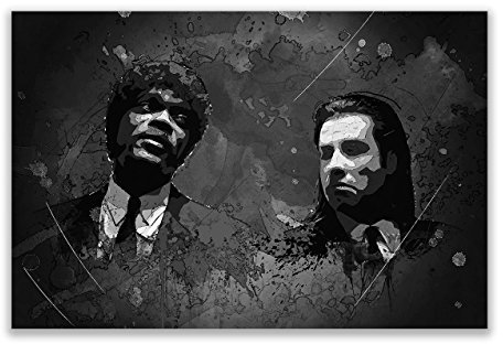 Kunstbruder Pulp Fiction Schwarz-Weiss (div. Größen) - Kunst Druck auf Leinwand 60x90cm