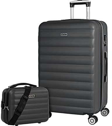 ITACA - Valise Cabine 55x40x20 Rigide Légère à Roulette 4 Roues Pivotantes avec Cadenas à Combinaison Bagage Cabine Idéal pour Voyager en Avion Petite Valise Compacte Compatible avec Rya, Anthracite