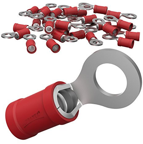AUPROTEC 10x Ringkabelschuhe 0,5-1,5 mm² rot Loch-Ø M8 Teillisoliert PVC RV Kabel-Verbinder aus Kupfer verzinnt