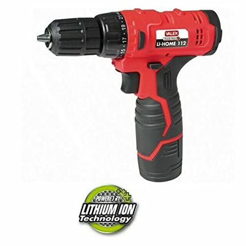 Trapano Avvitatore a Batteria al Litio Ricaricabile 12 Volt Reversibile Con Luce LED Mandrino Autoserrante 0-650 Giri/Min Lithium Ion Technology Impugnatura Morbida Valex LI-HOME 112 Colore Rosso Nero