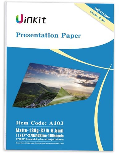 Präsentation Papier matt 100 Blätter – Double Side, Papier matt uinkit 6,5 Mil 130 gsm 8,5 x 11, 11 x 13, 13 x 17 Größe für jeden Laser- und Inkjet Drucker 11x17 Inches