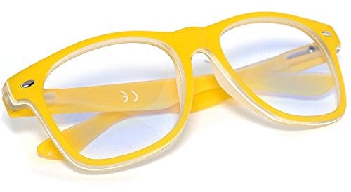 Morefaz Men Women Glasses Clear Lens Anti Glare Reading Computer, Gaming, TV, Glasses UV Anti Radia Reflex Retro Vintage MFAZ Ltd (Yellow)