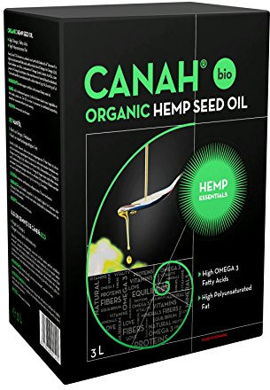 Natürliches Hanfsamenöl von Canah 3 Liter BIO - kaltgepresst, roh, vegan, reich an Omega-3 Omega-6 Fettsäuren, trägt zum normalen Blutcholesterinspiegel bei, enthält Vitamin-E Koscher zertifiziert