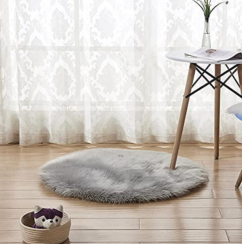 Cumay Kunstfell Pelz Stil Teppich Faux Fleece flauschig Bereich Teppiche Anti-Rutsch Yoga Teppich für Wohnzimmer Schlafzimmer Sofa Boden Teppiche, (Rund Grau, 60x60cm)