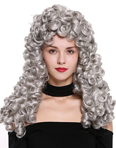 WIG ME UP - B17-2P-B-51 Perücke Damen Herren Barock Renaissance König Edelmann lang Locken gelockt silber grau
