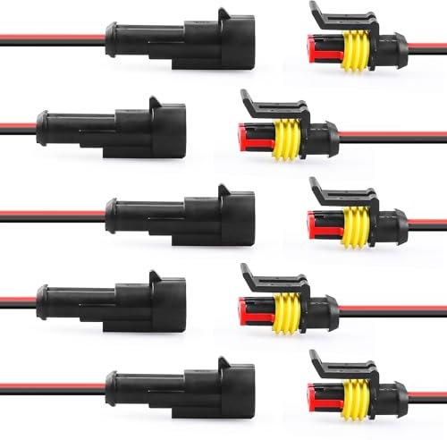 moinkerin 5 Pezzi Connettori Elettrici Impermeabili per Auto a 2 Pin Spina Maschio e Femmina IP67 Cablati Calibro AWG per Imbarcazioni, Moto, Scooter, Camion, Quad, Bici e Trike
