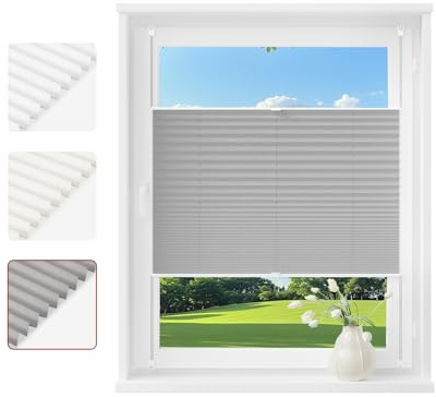 WOLTU Plissee Klemmfix ohne Bohren, Crushed-Optik, 60 x 100 cm, Grau | Blickdicht und lichtdurchlässig, Sichtschutz und Sonnenschutz, Faltrollo für Fenster & Tür, einfache Montage