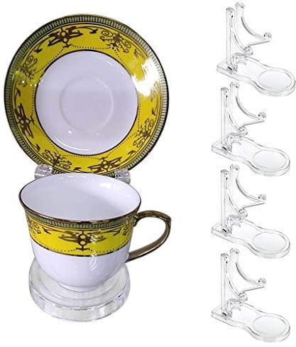 Hipiwe Acrylic Tea Cup Saucer Display Stands Clear Dinnerware Display Easel Stand Teacup Sets Plate Holder, Pack of 5 , High Legs