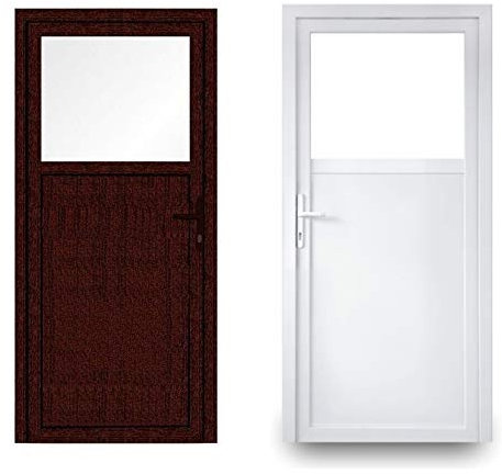EcoLine Nebentür - Nebeneingangstür - Tür - 2-Fach, 1/3 Glas, 2/3 Füllung, außenöffnend innen: weiß/außen: Mahagoni BxH: 900 x 1900 mm DIN Links
