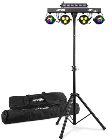 MAX PartyBar10 Disco Light Bar with Stand & Case | DJ Lighting System | PAR & UV Strobe Disco Party Effect DMX Stage Lighting System - Complete Disco Party Lights Packages for Parties