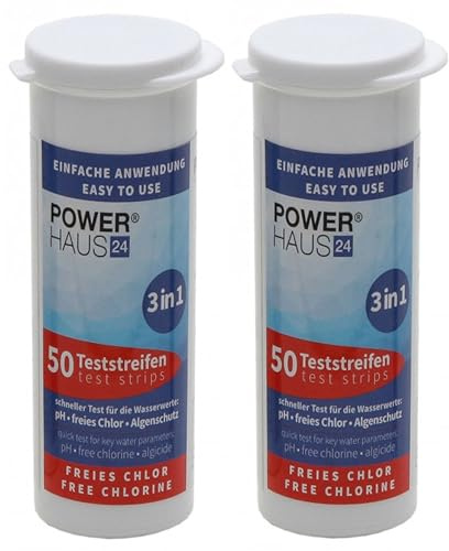 100 Teststäbchen 3 in 1 Teststreifen 2er Pack Teststrips für Chlor, pH Wert und Algenschutz, für Pool und Whirlpool, 2 x 50 Stück