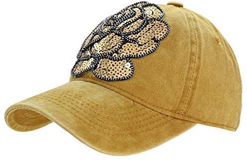 dy_mode Damen Kappe Mütze Basecap Baseball Cap Schirmmütze Mit Pailletten Blume- K102 (K102-Ingwergelb)