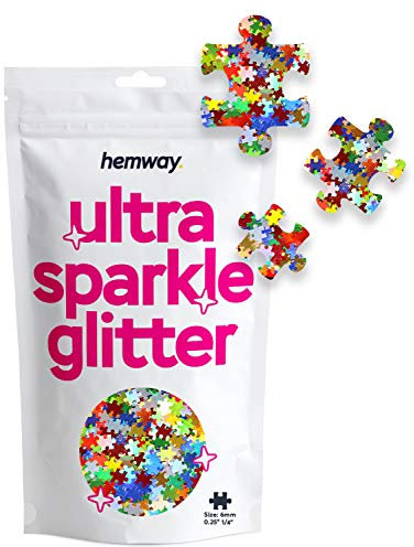 Hemway Ultra Sparkle Glitter - Puzzle Jigsaw Piece | Multi Colour Metallic Flake Sequins for Resin & Epoxy Crafts | Craft Supplies for Tumblers, Festival, Face, Body, Eye & Nail Art Decoration | 50 g