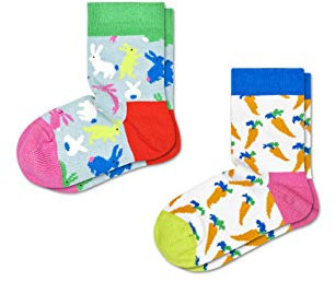 Happy Socks Unisex Baby 2-Pack Kids Bunny Sock, Multicolor, 0-12 Monate (2er Pack)