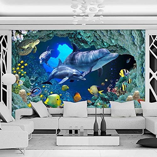 HGFHGD Photo 3d papier peint bleu monde sous-marin dauphin thème restaurant fond peinture murale enfants chambre mur art décoration