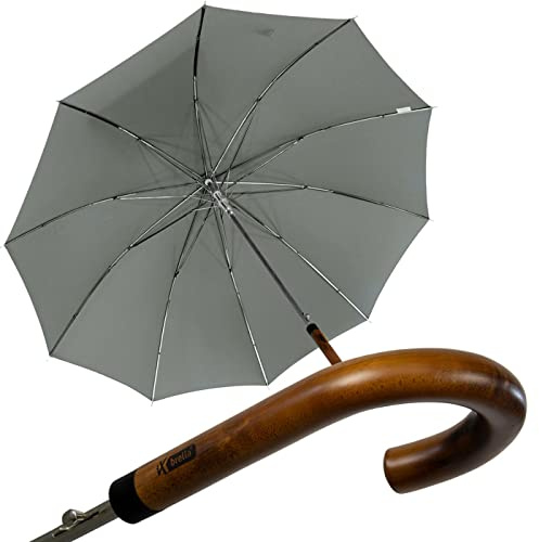 iX-brella Herren Stockschirm Automatik mit Echtholz-Rundhakengriff Grau