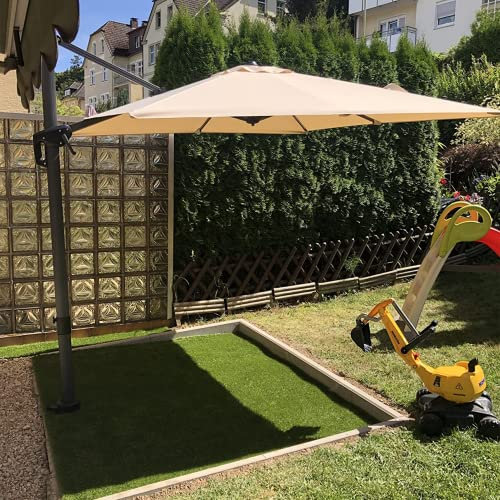 PURPLE LEAF 2.5 X 2.5 M Square Garden Cantilever Parasol, Large Square Patio Umbrella with Crank Handle and Tilt for Balcony and Outdoor, Beige