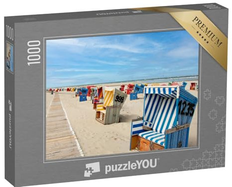 puzzleYOU: Puzzle 1000 Teile „Strandkörbe an einem Sandstrand mit blauem Himmel, Langeoog, Niedersachsen“ – aus der Puzzle-Kollektion Langeoog