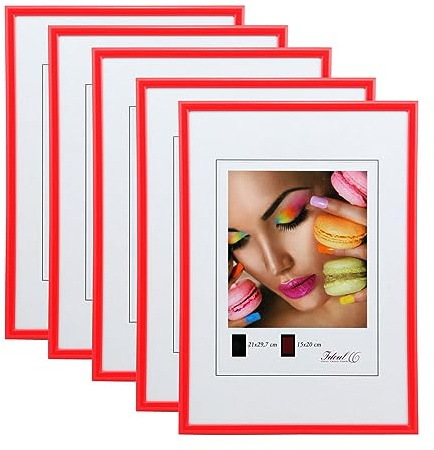 IDEAL TREND New Lifestyle Set Bilderrahmen Wanddeko Collage Poster Rahmen 2er 3er 5er Pack: Farbe: 5er Pack Rot | Format: 50x70