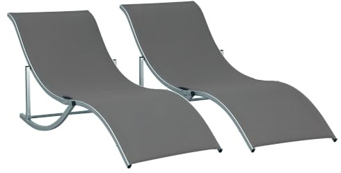 Outsunny 2 Tumbonas Plegables Marco de Aluminio 165x61x63 cm Gris Oscuro | Tumbonas de Jardín en Forma de S, Texteline, para Piscina Patio Terraza