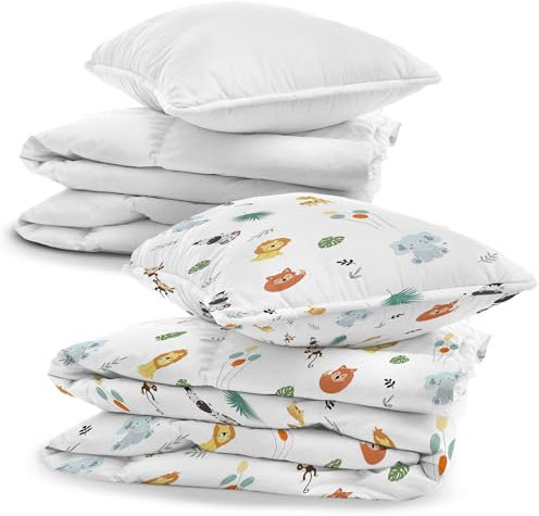 Kinderbettwäsche Baby Bettwäsche 90x120cm aus Baumwolle - Kinder Set von Duvet Cover und Kissenbezug 40x60 cm mit Bettdecke und Kissen für Kleinkind Junge und Mädchen Babybettwäsche