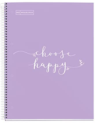 Miquelrius - Taccuino A4, Notebook Messaggi, 1 striscia di colore, 80 fogli puntinati dots, Carta da 90 g/m², 4 fori, Quaderno A4 con copertina rigida, Rilegatura a spirale, Colore lavanda