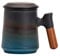 ZENS Teetasse mit Deckel und Sieb, 430ml Gradienten Blau Holzgriff Teebecher, Matte Keramik Teetassen mit Teesieb für Losen Tee Geschenke, Schwarz und Blau