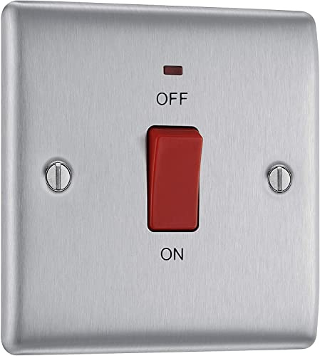BG Electrical NBS74 Nexus Metal Double Pole Cooker Switch Brushed Stainless Steel Neon 45A
