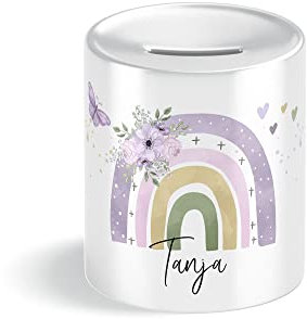 Yuweli® Regenbogen Kinder-Spardose für Jungen und Mädchen mit Namen personalisiert zur Einschulung Taufe Geburtstag Geburt Sparschwein Geldgeschenk (5)