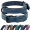 Didog Hundehalsband aus weichem, gepolstertem Leder,strapazierfähiges Hundehalsband aus Leder mit Verstellbarer, rostfreier Metallschnalle für kleine, mittelgroße und große Hunde, Blau, L
