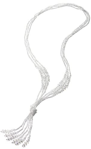 COOLSTEELANDBEYOND Bohemio Collar Lariat Statement Collar Franja Borla Colgante Blanco Cristal Cuentas Tres Hilos Largo Cadena Y-Forma