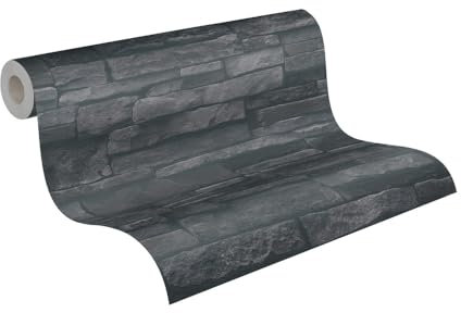 A.S. Création Tapete Steinoptik Schwarz Terra 388134 - Vliestapete Stein - 10,05 m x 0,53 m - Made in Germany