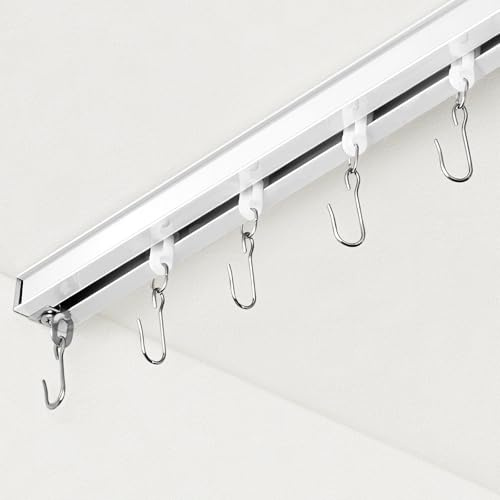 FELIDESIGN Gardinenschienen-Set, Raumteilerstangen, Deckenhalterung mit Rollhaken (Weiß, 90-180 cm)