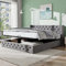 FEZTOY Polsterbett Doppelbett 180x200, Hydraulisches Funktionsbett Bettunterseite - Ohrenform Kopfteil/Knopfnähte/Flanell-Stauraumbett Bett Modernes Bettgestell mit Stauraum, Grau