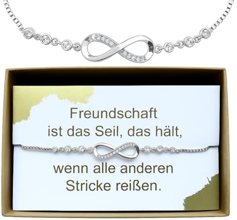 ONDEGO® Unendlichkeit Armband Freundschaftsarmband Silber Gold Roségold | Geschenk beste Freundin | Infinity Armband HANDMADE in GERMANY mit Karte & Geschenkbox