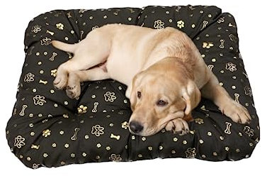 Dogs4Life stilvolles, wasserbeständiges Hundebett aus hochwertigem Codura PVC-Material - antiallergen, strapazierfähig und langlebig - leicht zu reinigen (L 120 x 90 cm, Braun mit Pfoten & Knochen)
