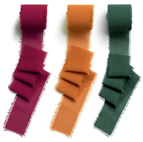 CHUQING Geschenkband Schleifenband Hochzeit Chiffonband Stoffband Fransenband Seidenband Chiffon Band Fransen,3 Rollen 3,8cm x 6,3m