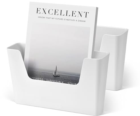 YOHOM Porta documenti da parete per riviste, senza fori, adesivo per porta, tasca singola, (bianco 1) (bianco, 2 pezzi)