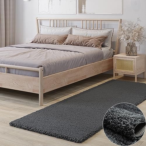 MY-RUG Teppich Shaggy Star Hochflor rechteckig dunkelgrau 200 x 80 cm - Wohnzimmerteppich, Langflor, Pflegeleicht